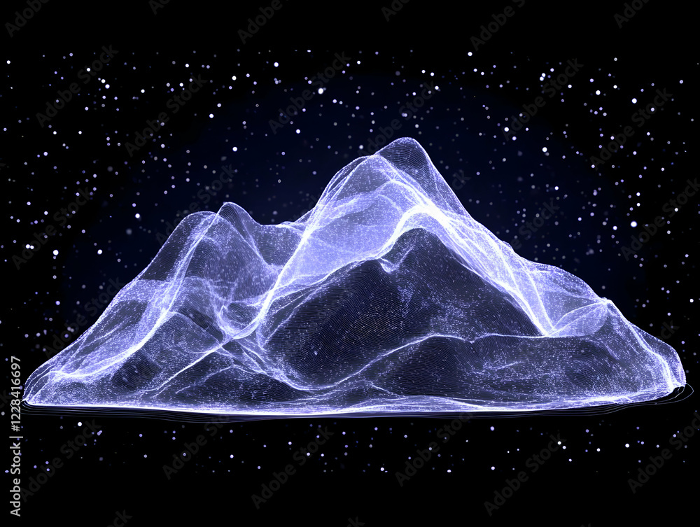 Aufkleber abstract 3d mountain landscape with glowing particles and sparkling particles on a dark background
