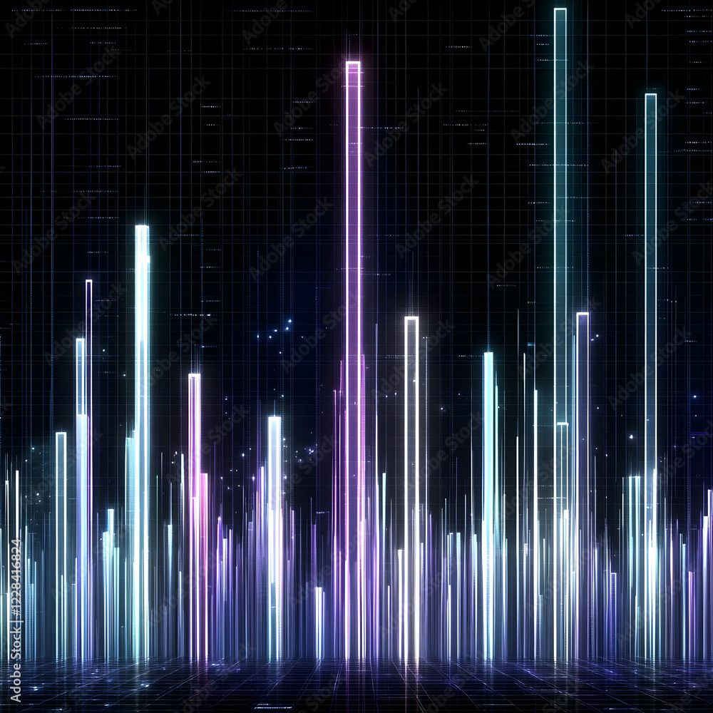 Aufkleber abstract digital background shows glowing lines forming a futuristic cityscape with grid pattern