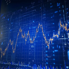 Digital Stock Market Data Display Shows Financial Charts, Graphs, and Numbers in Blue.