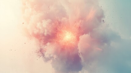 Fototapeta premium Colorful explosion cloud against a soft background of blue and pink