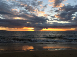 Sunset on the Beach in Hawaii. Tropical Island and Ocean View Photography