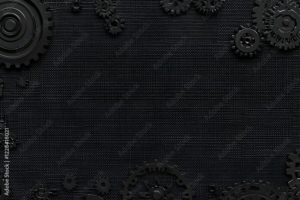Poster black gears arranged on a textured background with copy space