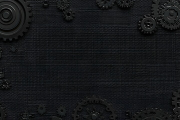 Black Gears Arranged on a Textured Background with Copy Space