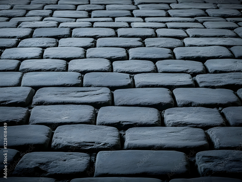 Poster dark gray cobblestone pathway extends into the distance with rounded edges