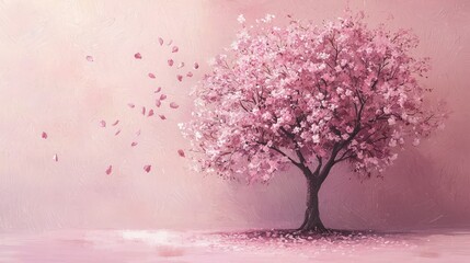 Stunning Pink Blossom Tree with Falling Petals on Soft Background