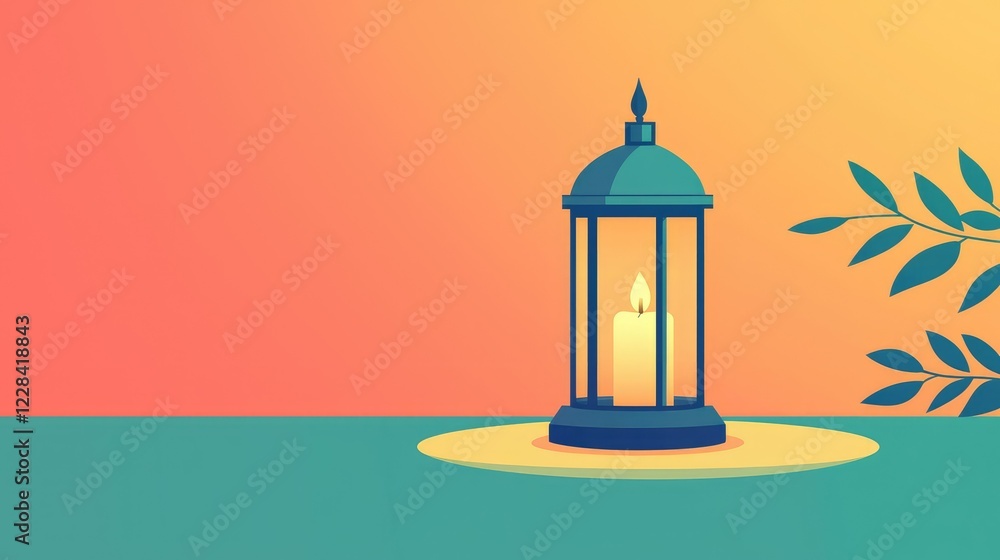 Poster Elegant Lantern with Candle in Soft Gradient Background