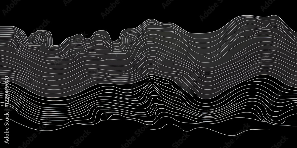 Poster abstract background with wavy lines creates a dynamic visual effect with smooth curves on a dark bac