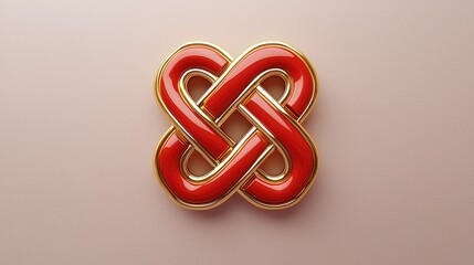 Elegant Red and Gold Design of Endless Knot Symbol on Background