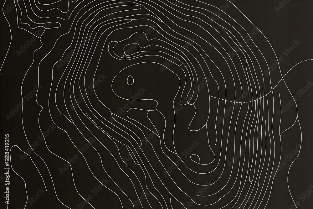 Poster Abstract Topographic Contour Lines Pattern Creates a Dynamic Visual Landscape on Dark Background