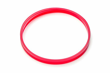 Red Plastic Ring Isolated on White Background Perfectly Circular Shape.