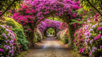 Tunnel of Rhododendron Bloom, nature's haven, serene landscape,  nature's haven
