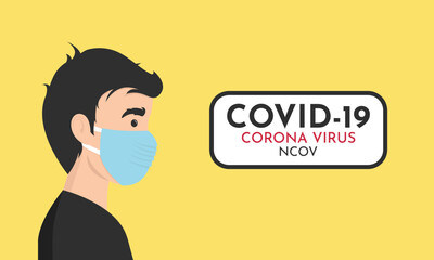 Man wearing protective Medical mask for prevent virus Wuhan Covid-19. Boy wearing a surgical mask. Corona virus, Novel coronavirus.