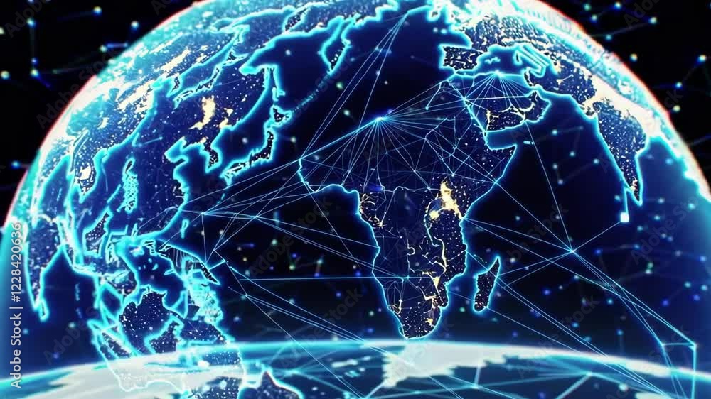 Poster dynamic global network scene with illuminated continents footage
