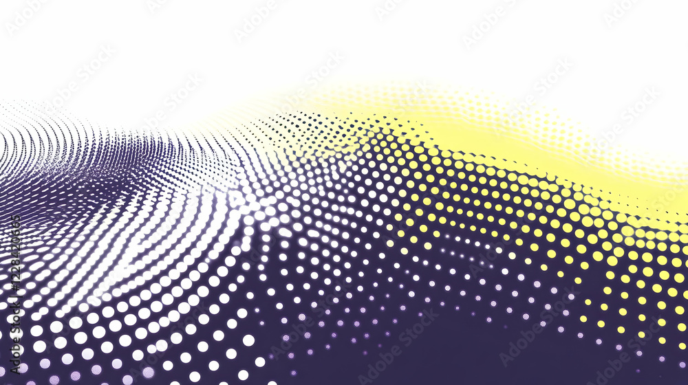 Poster abstract background forms a wavy pattern with yellow and white dots on a dark purple surface smoothl