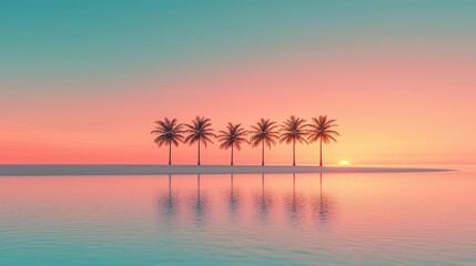 Obraz premium Tranquil Sunset Over Secluded Island with Palm Trees and Reflections