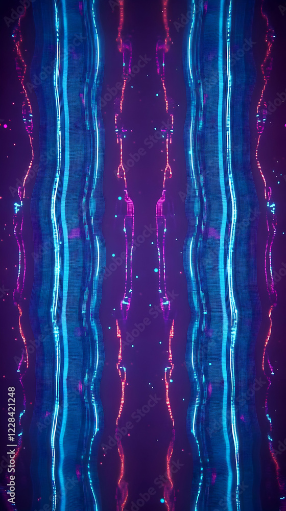 Poster abstract background shows glowing blue and pink lines flowing with symmetrical pattern