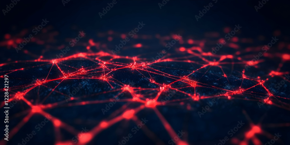 Aufkleber abstract red network connection spreads across a dark surface with a futuristic vibe