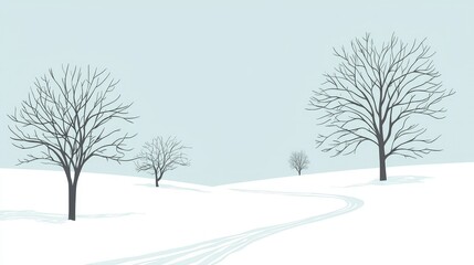 Serene Winter Landscape with Bare Trees and Snowy Pathway