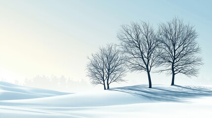 Tranquil Winter Landscape with Bare Trees and Soft Snow Cover