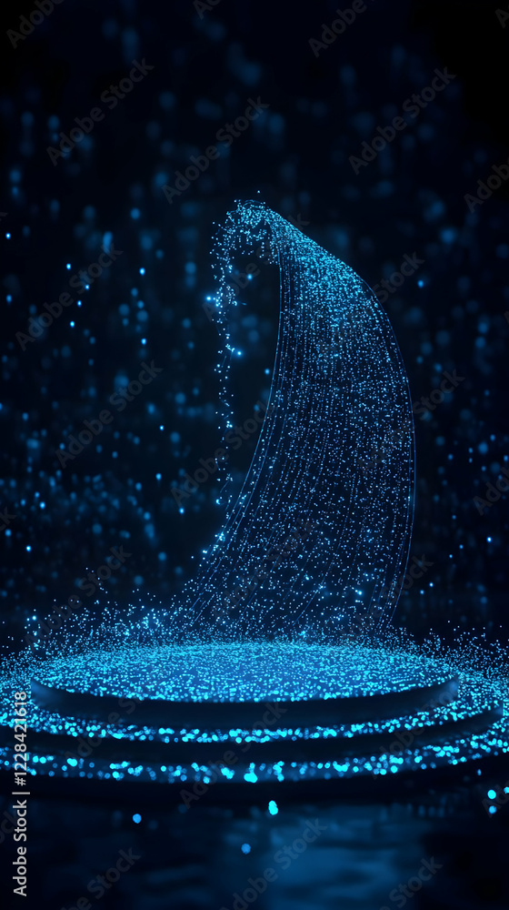 Aufkleber abstract blue particles flowing upward and forming a wave-like shape with a circular base
