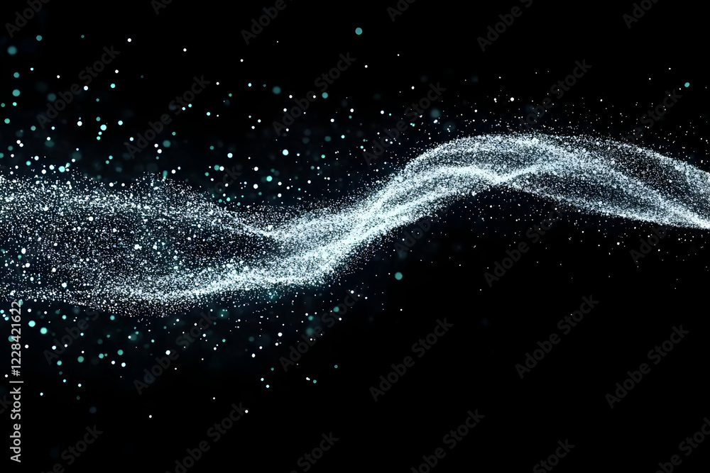 Aufkleber abstract wave of shimmering particles flows gracefully against a dark background, creating a dynamic