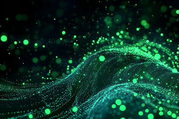 Abstract Green Particle Wave Flows Dynamically in Dark Background