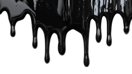 Glossy black paint dripping on transparent background. Transparent background