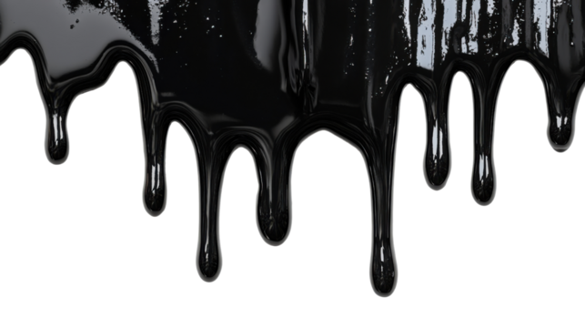 Glossy black paint dripping on transparent background. Transparent background - Powered by Adobe
