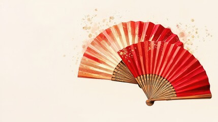 Vibrant Red Folding Fans on Soft Background with Decorative Touches