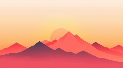 Serene Sunset Over Abstract Mountain Landscape in Soft Pink Hues