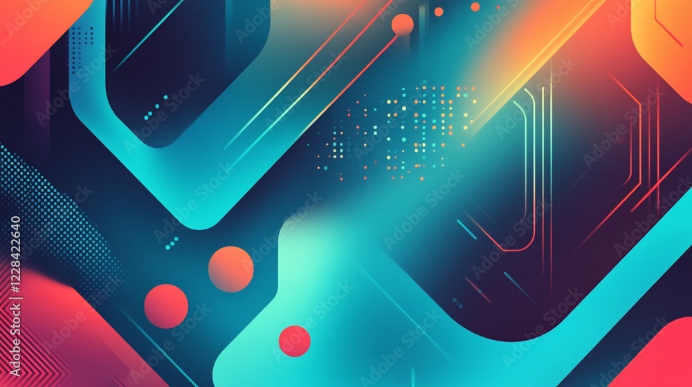 Poster abstract geometric background with gradient colors and dynamic shapes lines and dots