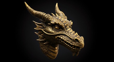 Golden Dragon Head Wall Sculpture Fantasy Decor