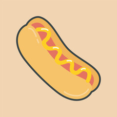 hotdog food with outline flat vector design