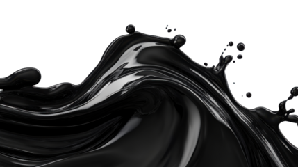 Dynamic black liquid splash on transparent background. Transparent background