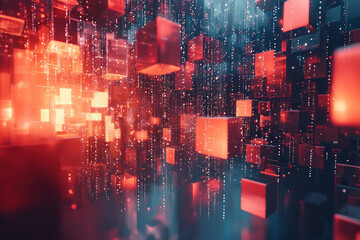 Obraz premium An Abstract data blocks interlinked, representing blockchain economy and digital networks