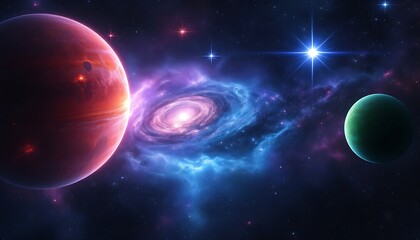 Obraz premium Stunning Cosmic Galaxy Wallpaper with Planets and Stars