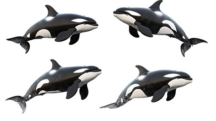 Obraz premium Orca Whales Jumping in Playful Display During Sunset Generative AI
