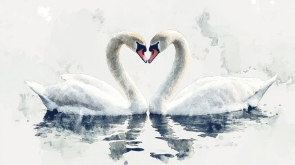 Fototapeta premium Elegant Swans Forming Heart Shape on Serene Water Reflection