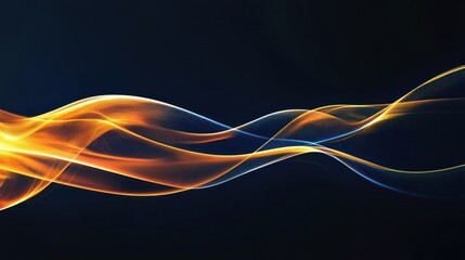 Abstract Orange and Blue Waves Flowing Dynamically Across Dark Background