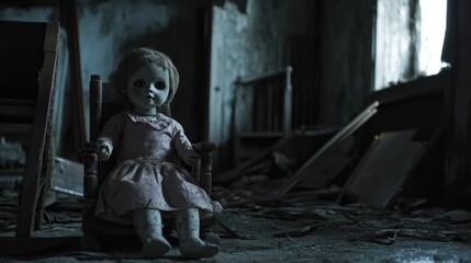 Creepy Doll in Abandoned House: A Spooky Image