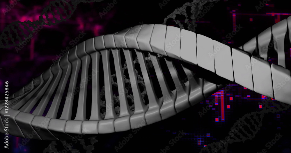 Aufkleber image of dna strands over diagrams and data processing
