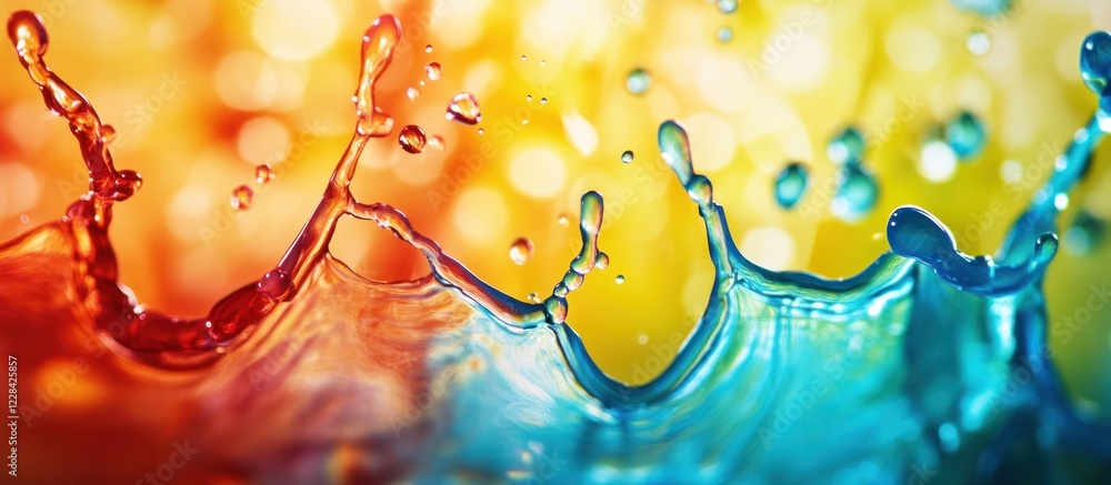 Poster water splash with a colorful bokeh background