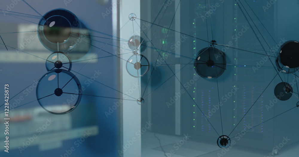 Poster image of digital data processing with connections over computer servers