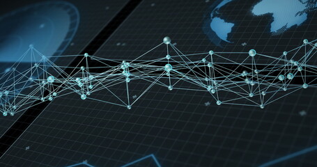 Image of digital data processing and connections over dark background