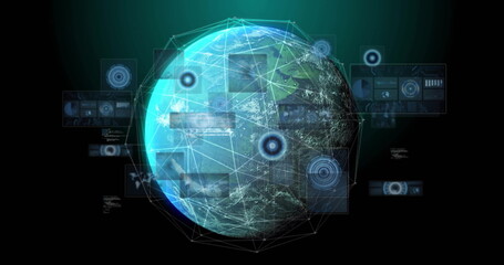 Image of digital data processing and connections over globe