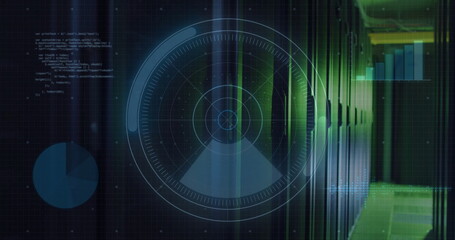 Image of digital data processing with connections over computer servers