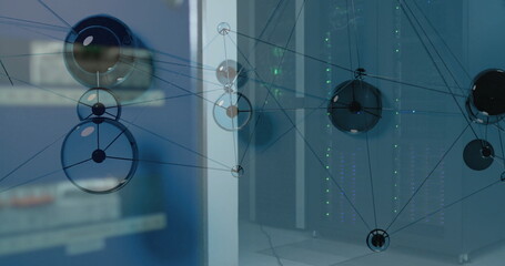 Image of digital data processing with connections over computer servers