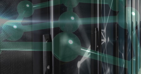 Image of digital data processing with connections over computer servers