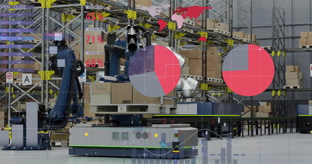 Image of financial data processing over warehouse