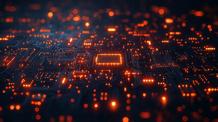 Fototapeta premium Silicon microchips on a circuit board represent the US-China tech rivalry highlighting global innovation competition with a minimalistic and modern design in bright tone and blurred background